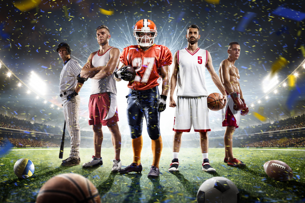 a portrait of men wearing different sports outfit